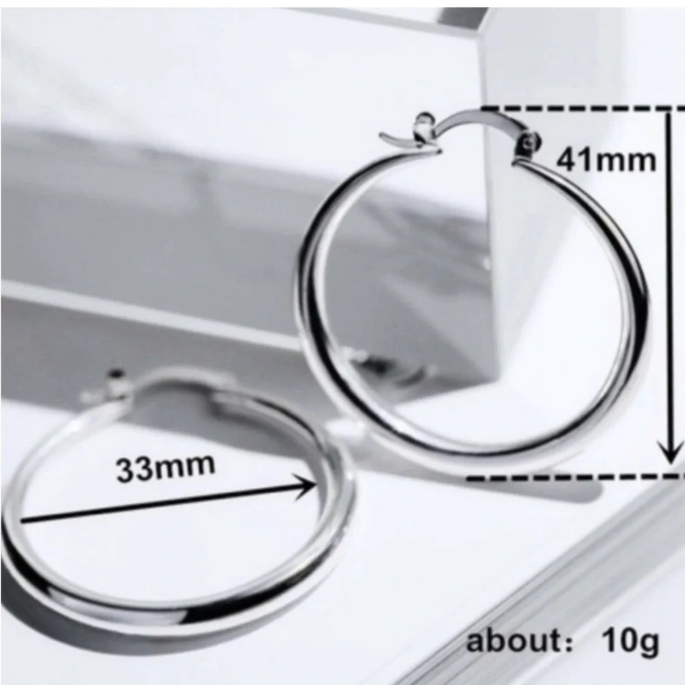 Classic Elegant 925 Sterling Silver Round Hollow Hoop Earrings - Picture 6 of 7